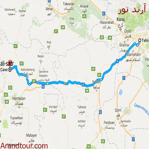 یکروزه غار علیصدر نقشه