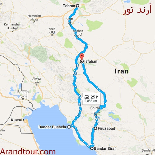 بوشهر سیراف فارس تور بوشهر نوروز 96 VIP نقشه