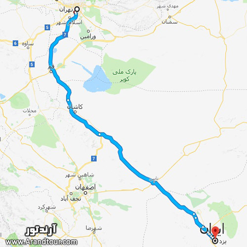 یزد با قطار تعطیلات نوروز 98 A نقشه