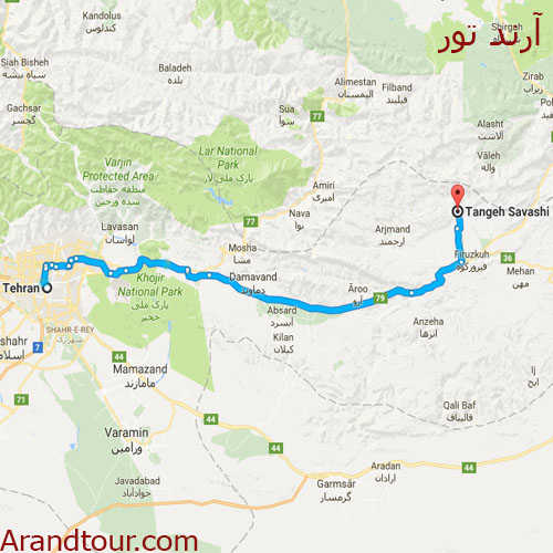 تنگه واشی تور تنگه واشی یک روزه نقشه